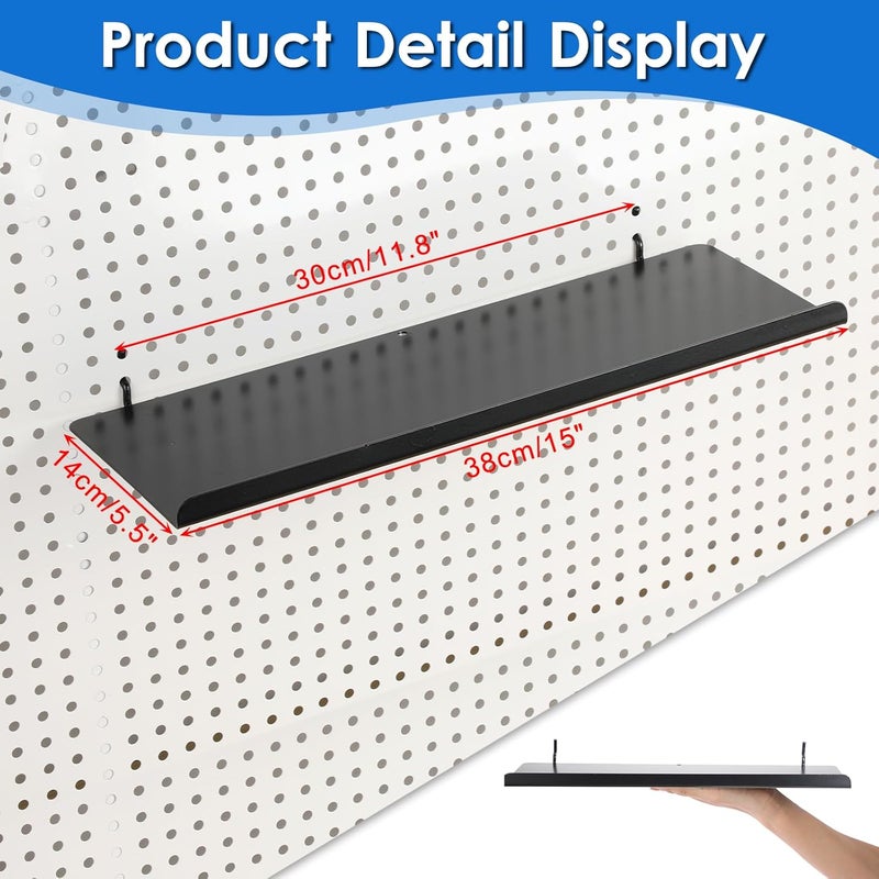 Kokone 2 Pack Pegboard Shelves with Lip - 15x5.5 in, Metal Shelf Pegboard Steel Tray Pegboard Accessories for Storing or Displaying, Wall Organizer for Craft Retail, Garage, Workbench, Kitchen, Black - Image 3